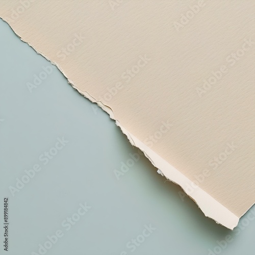 piece of paper with a torn edge in the lower right corner on a pastel blue and beige background. used as part of a creative collage or social media post, paper tear symbolizes  creativity