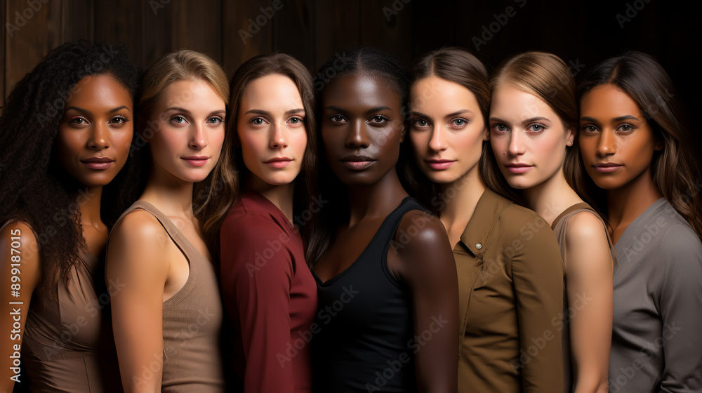 Diversity, beauty and portrait of a group of women in studio for skincare, makeup or cosmetic routine. Feminism, female empowerment and face of multicultural girl friends Diversity, beauty and portrait of a group of women in studio for skincare, makeup or cosmetic routine. Feminism, female empowerment and face of multicultural girl friends