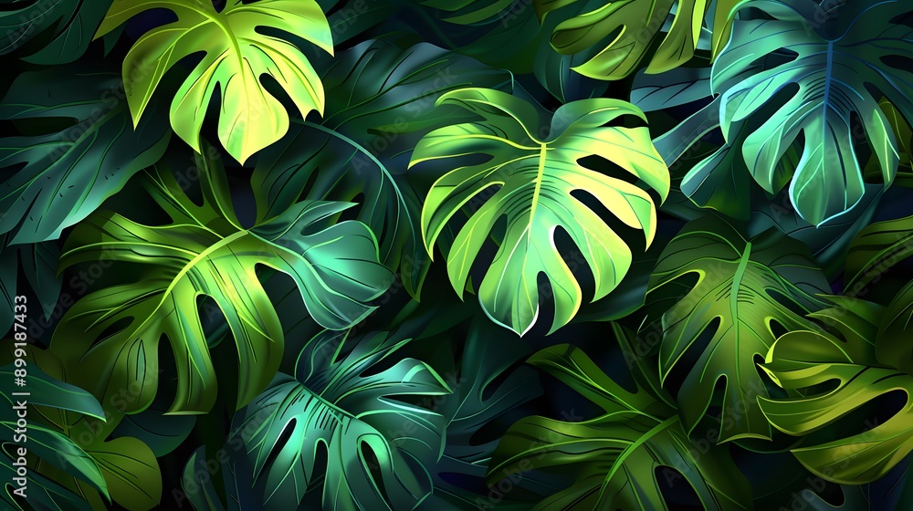 Tropical Leaves: A background with large tropical leaves and vibrant green hues, ideal for summery or exotic-themed products.
Tropical Leaves: A background with large tropical leaves and vibrant green hues, ideal for summery or exotic-themed products.