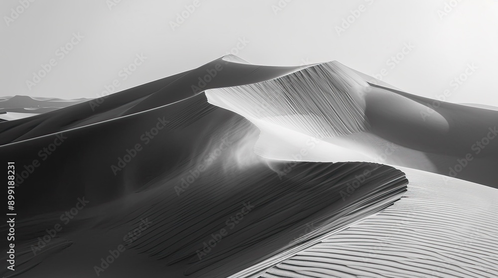 A sand dune with intricate wind-blown patterns under the midday sun. A sand dune with intricate wind-blown patterns under the midday sun.