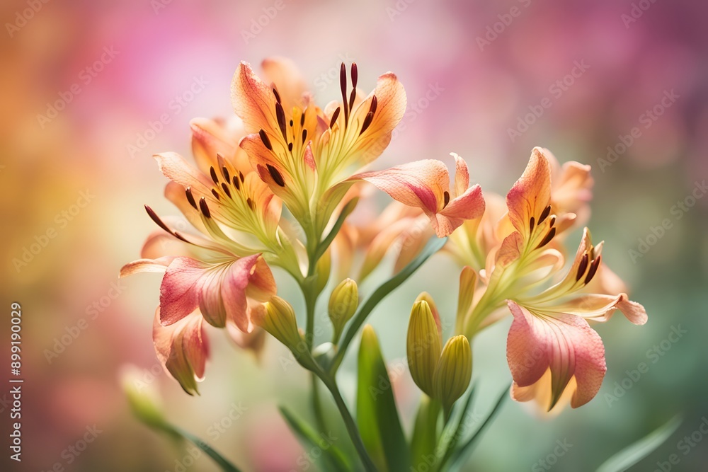 Peruvian lily flower bokeh background, AI generated Peruvian lily flower bokeh background, AI generated