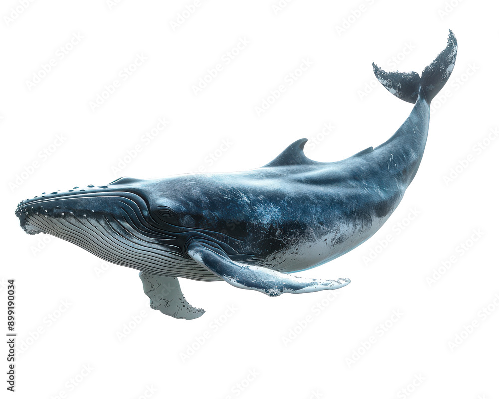 Fototapeta premium A large whale is swimming in the ocean. The whale is white and black in color. The whale is the main focus of the image