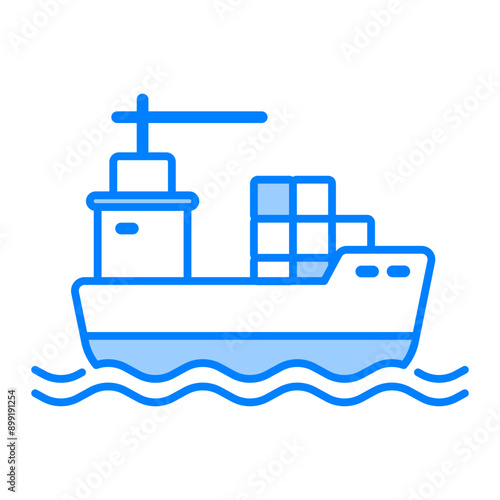 Cargo ship icon. Cargo ship, Ship, Container, Shipment, Cargo, Shipping, Logistics, Transportation, Delivery. Vector icon illustration