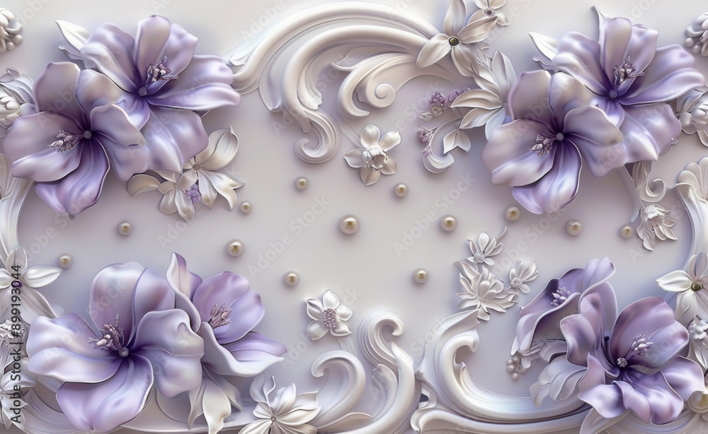 purple and white background with flowers
