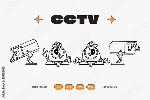 Groovy cctv retro mascot character