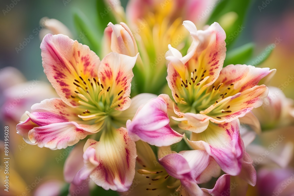 Fototapeta premium Peruvian lily flower bokeh background, AI generated