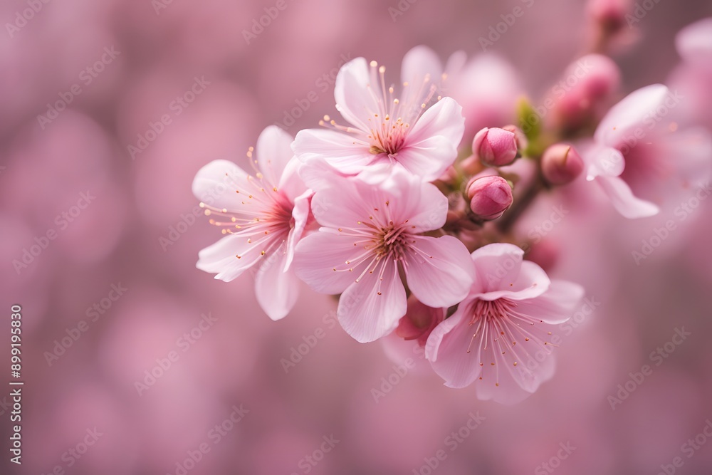 Pink flowering almond flower bokeh background, AI Generated Pink flowering almond flower bokeh background, AI Generated