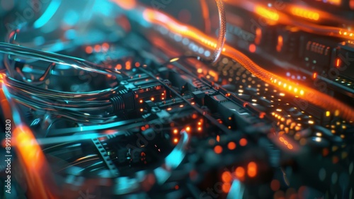 Wallpaper Mural A close up of a computer network with many wires and lights Torontodigital.ca