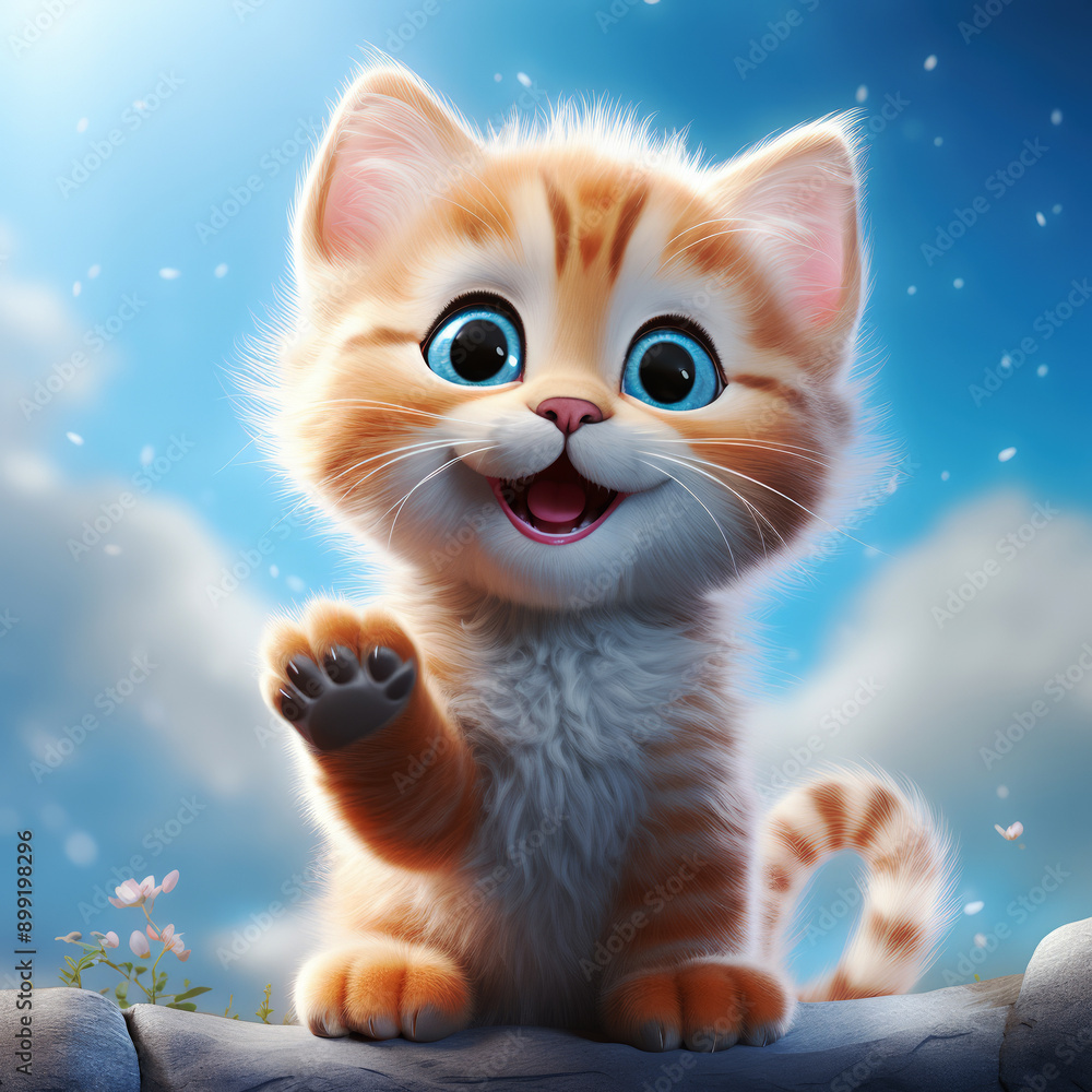 generated illustration of cute cat standing with paws raised generated illustration of cute cat standing with paws raised