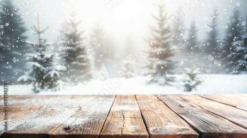 Snowy Winter Forest Tabletop Background