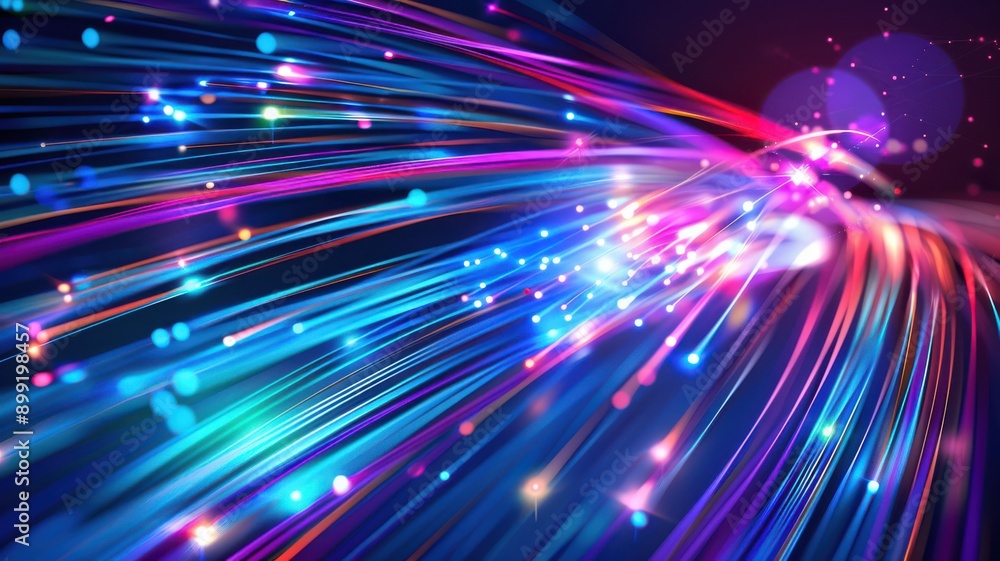 A colorful, swirling light display with a blue background A colorful, swirling light display with a blue background