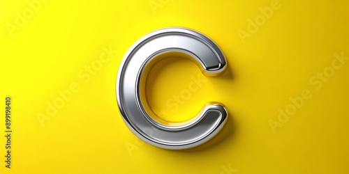 Vibrant yellow background beautifully contrasts with a bold, modern, silver lettre C, centrally positioned, creating a striking visual focal point in stunning 4K resolution.