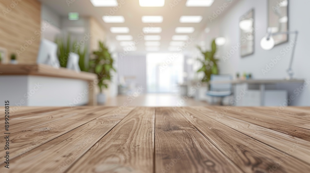 Modern Office Interior with Wooden Table and Blurred Background Modern Office Interior with Wooden Table and Blurred Background