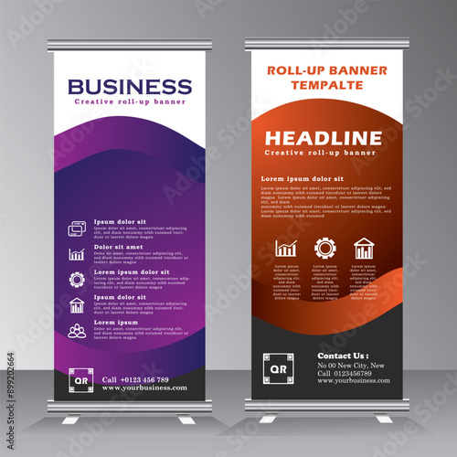 roll up banner template, brochure,vertical banner design, industrial, company, template, vector, abstract modern x-banner, pull-up banner, rectangle size banner.