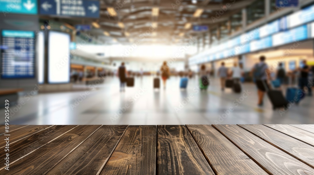 Wooden Tabletop with Blurred Airport Background Wooden Tabletop with Blurred Airport Background