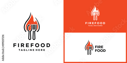 Spoon and fork on fire logo vector illustration template design
