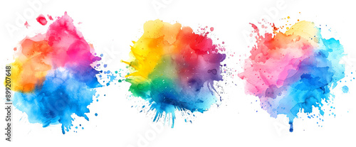set of colorful paint splatter texture png