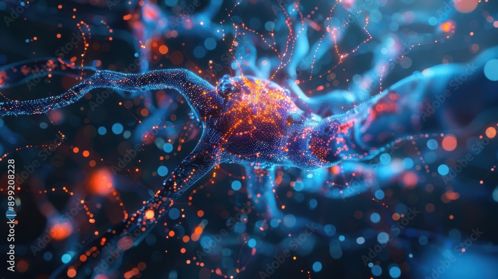 A close up of a brain with blue and orange colors A close up of a brain with blue and orange colors