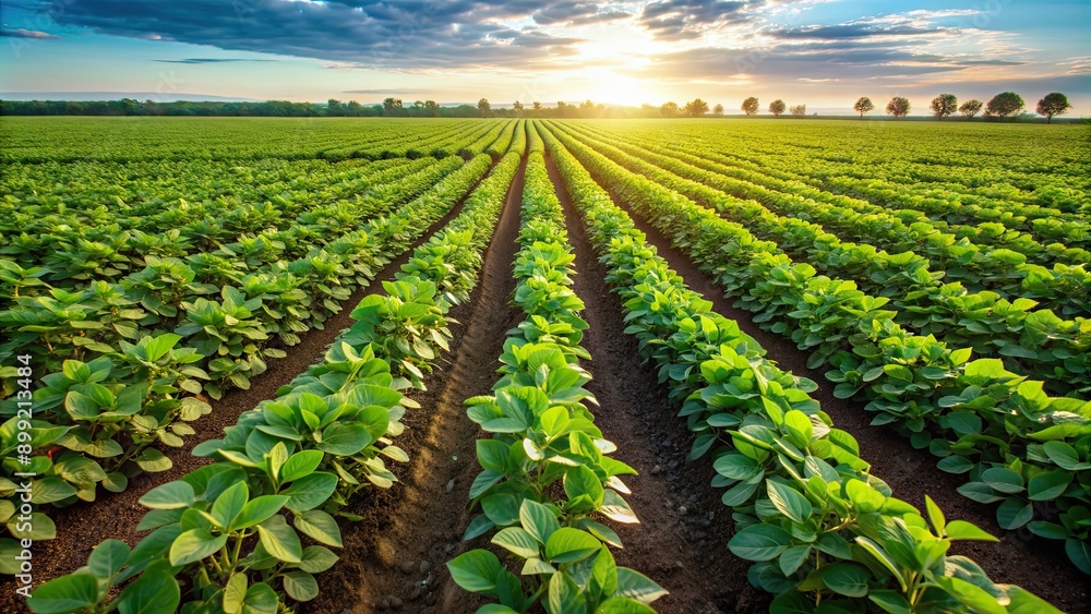Soy garden agriculture with rows of mature soy plants growing in a green field , soy, garden, agriculture, field, plants, organic Soy garden agriculture with rows of mature soy plants growing in a green field , soy, garden, agriculture, field, plants, organic