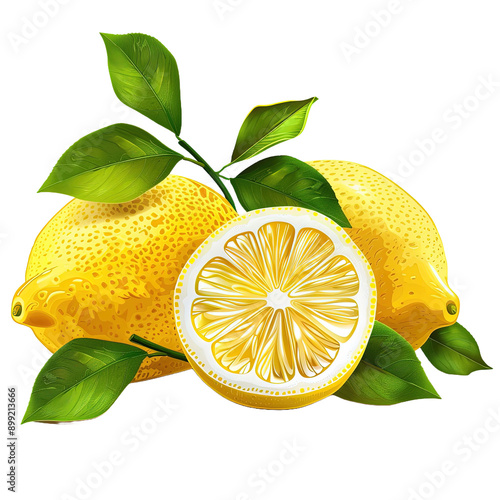 Icon illustration of yellow lemon with green leave