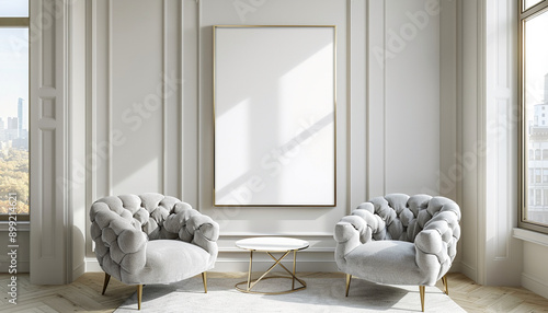 Glamorous Hollywood glam living room tufted furniture with empty frame