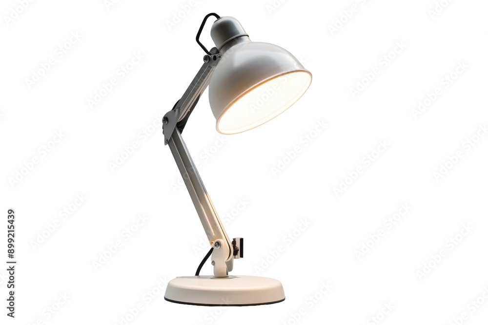 A White Desk Lamp Illuminates a White Background, Casting a Soft Light A White Desk Lamp Illuminates a White Background, Casting a Soft Light