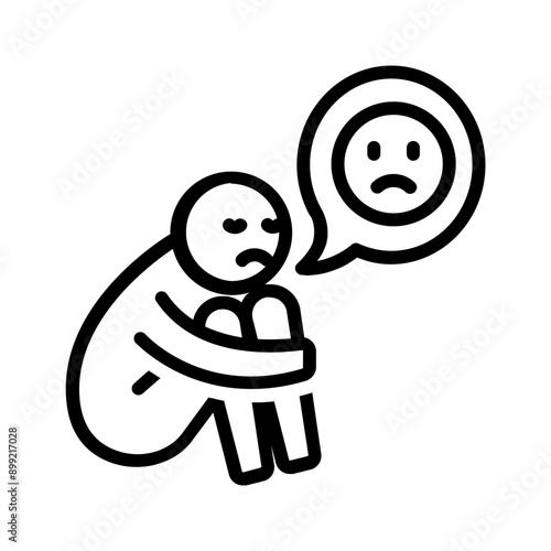 Vector black line icon for Worried