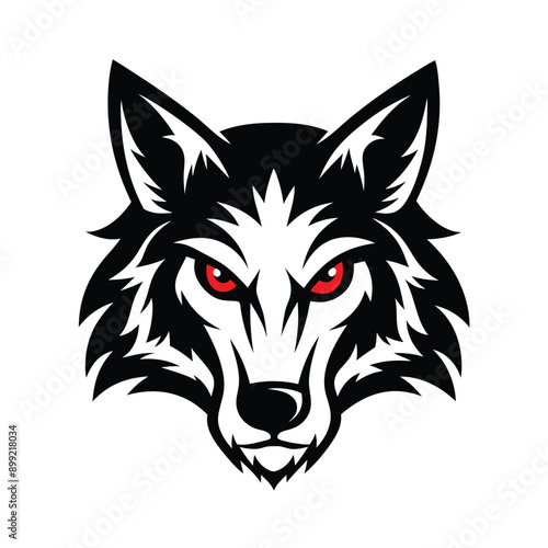 AAngry wolf head logo with red eye silhouette, perfect for bold designs and striking illustrations.