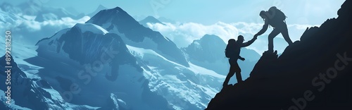 A group of people are hiking up a mountain