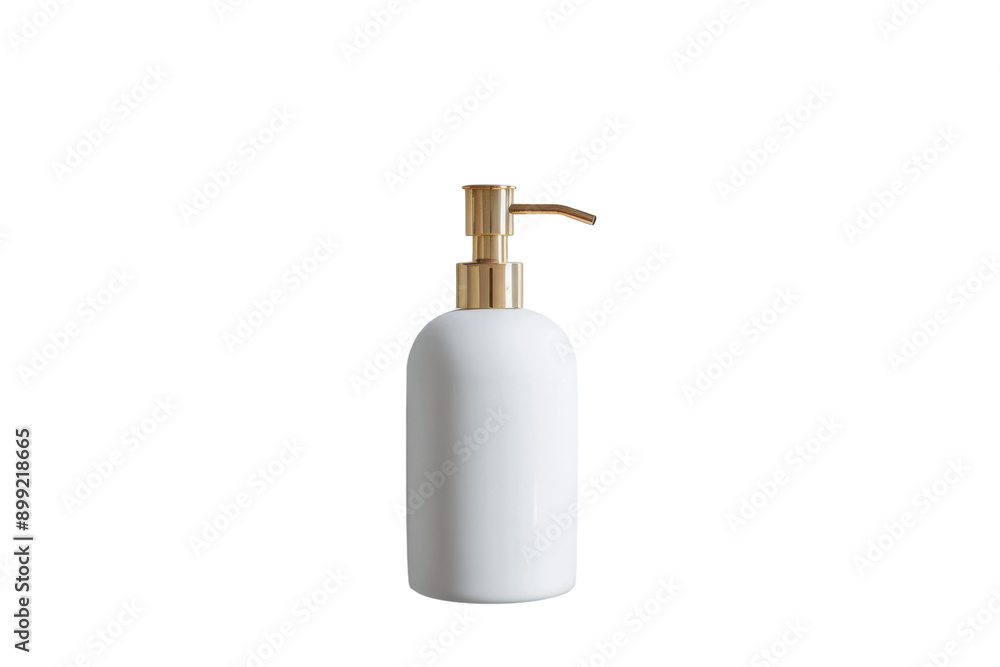 A Pristine White Ceramic Soap Dispenser With a Gleaming Gold Pump A Pristine White Ceramic Soap Dispenser With a Gleaming Gold Pump