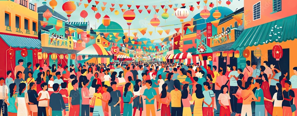 Obraz premium A captivating cultural diversity photo featuring a vibrant street festival with people from diverse backgrounds celebrating together