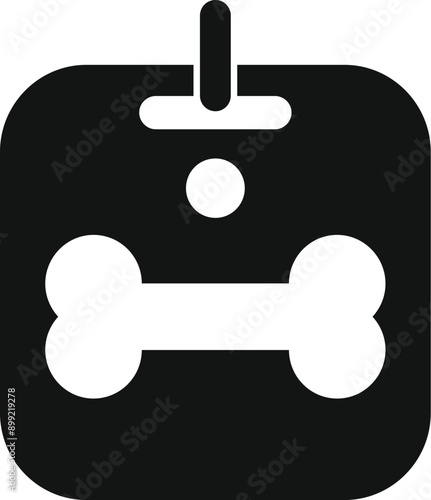 Simple icon of a dog tag with a bone symbol, representing pet identification