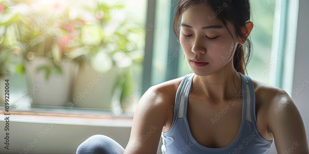 Stressed Young Woman Practicing Yoga at Home Stressed Young Woman Practicing Yoga at Home
