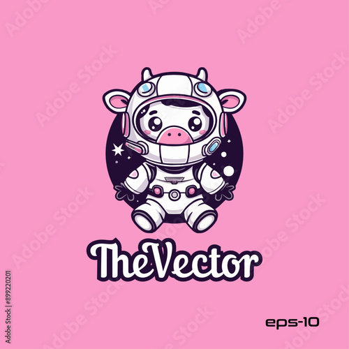 Astronaut cow logo, vector, mascot, character, cartoon, illustration