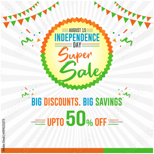 August 15, India Independence Day, Super Sale Advertising, Template Design vector layered