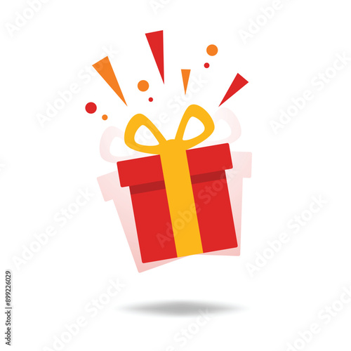 Surprise red gift box vector illustration. special give away package, loyalty program reward and birthday celebration concept design.