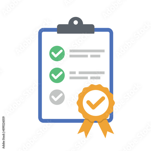 Checklist flat design vector. Signed approved document and Project completed.