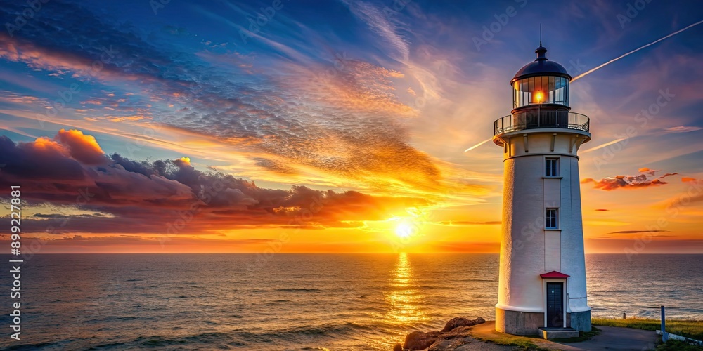 Lighthouse shining in the warm light of sunset, sunset, lighthouse, beacon, coastal, navigation, structure, maritime, dusk, evening Lighthouse shining in the warm light of sunset, sunset, lighthouse, beacon, coastal, navigation, structure, maritime, dusk, evening