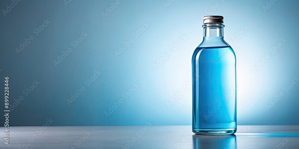 Clear glass bottle filled with blue liquid, bottle, liquid, blue, clear, glass,container, fluid, object, isolated, studio Clear glass bottle filled with blue liquid, bottle, liquid, blue, clear, glass,container, fluid, object, isolated, studio