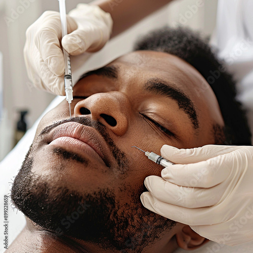 Close Up Of Man Having Botox Treatment At Beauty Clinic photo