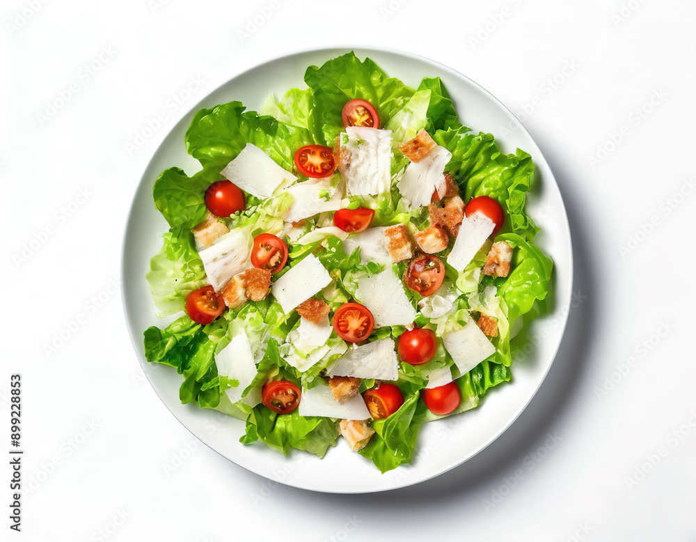 Caesar salad on white background top view Caesar salad on white background top view