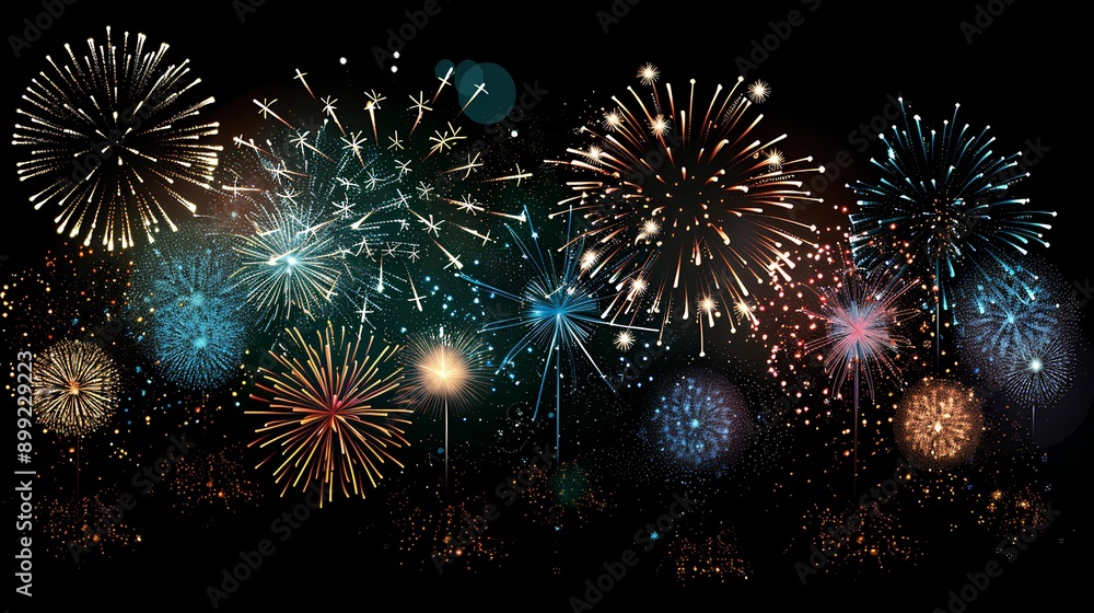 Fototapeta premium Purple Colored Fireworks Display Against Dark Night Sky