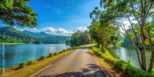 Road near the Kandalama Reservoir with lush greenery and clear blue sky , Sri Lanka, landscape, nature, scenic, reservoir photo