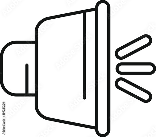 Loudspeaker making announcement spreading information through sound waves, simple black and white line art icon