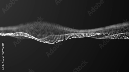 Abstract futuristic technology animated a white dot wave on a black background. Digital dynamic wave of particles. Abstract white futuristic background. Big data visualization