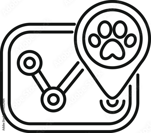 Gps dog tracking system is showing the location of a dog on a phone using a paw print icon