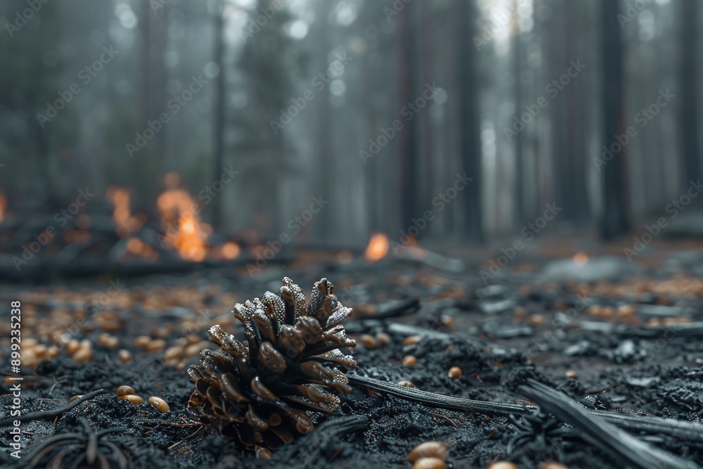 ai generative Pine tree seeds in burned forest soil ai generative Pine tree seeds in burned forest soil