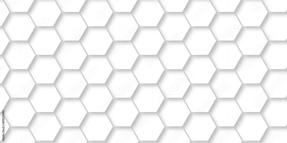 Naklejka premium Abstract hexagonal futuristic geometric backdrop White background and embossed hexagon , honeycomb white hexagon concept design abstract technology background vector background, or wallpaper.