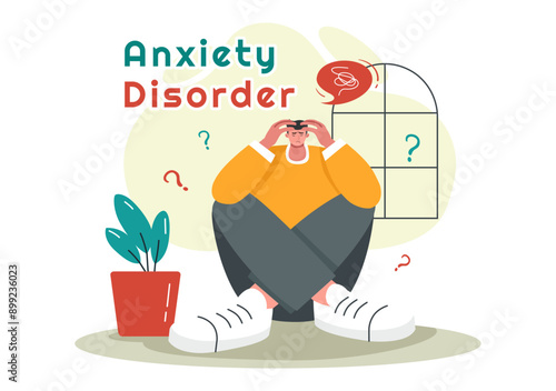 Vector Illustration of Anxiety Disorder Featuring a Frustrated Person, Nervousness, and Confusion on a Depression or Mental Health Flat Background
