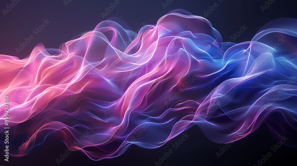 Fototapeta premium Dynamic Purple and Blue Wave on Black Background with Smooth Flowing Lines and Interacting Color Light Waves in Digital Art